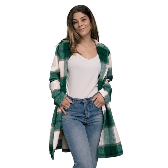 DOUBLE TAKE Green Blue Plaid Button Up Jacket Pockets Fall NEW Misses - Picture 2 of 6